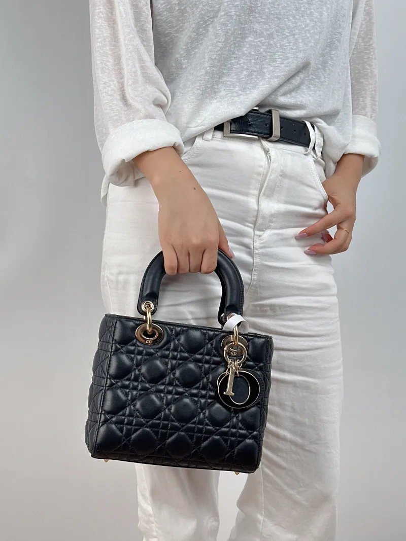 DIOR Top Handle Bag Lady Lady Dior Bag Black SL ambskin Small 20 × 8 × 18 cm — on-model view 1 of 2