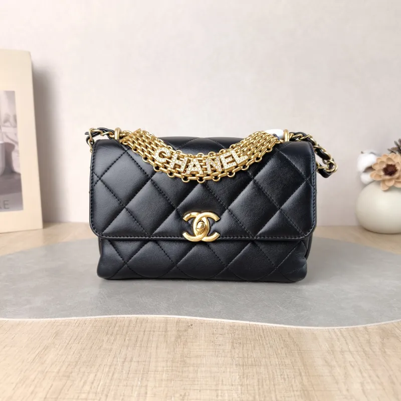 Chanel Crossbody Bag Crossbody Bag Black with Gold-Tone Hardware Lambskin Mini 20 × 6.5 × 13 cm