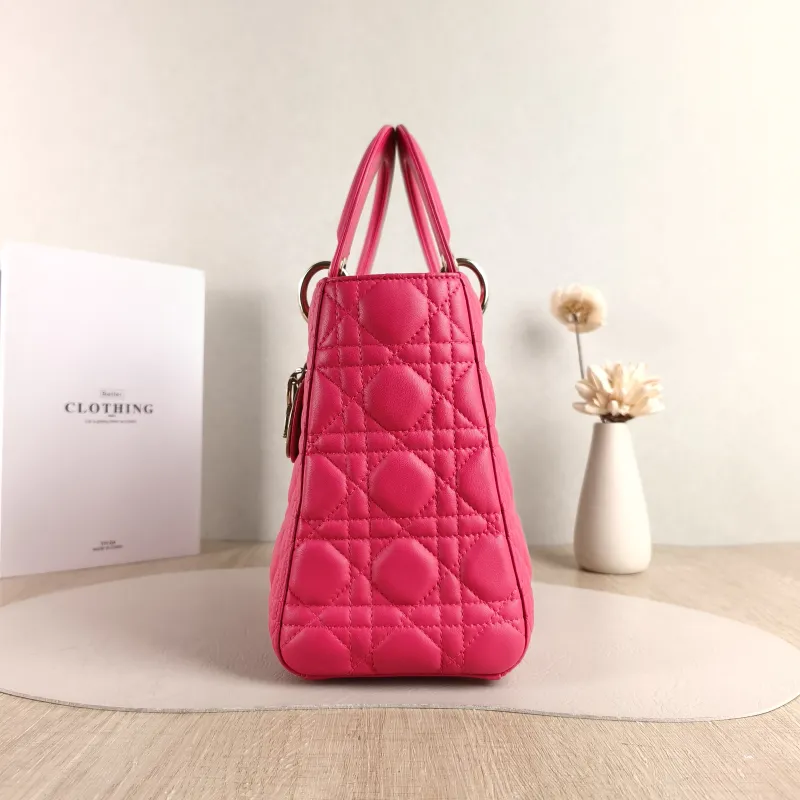 DIOR Top Handle Bag Lady Lady Dior Bag Red Lambskin Medium 24 × 12 × 21 cm — detail view 9 of 10