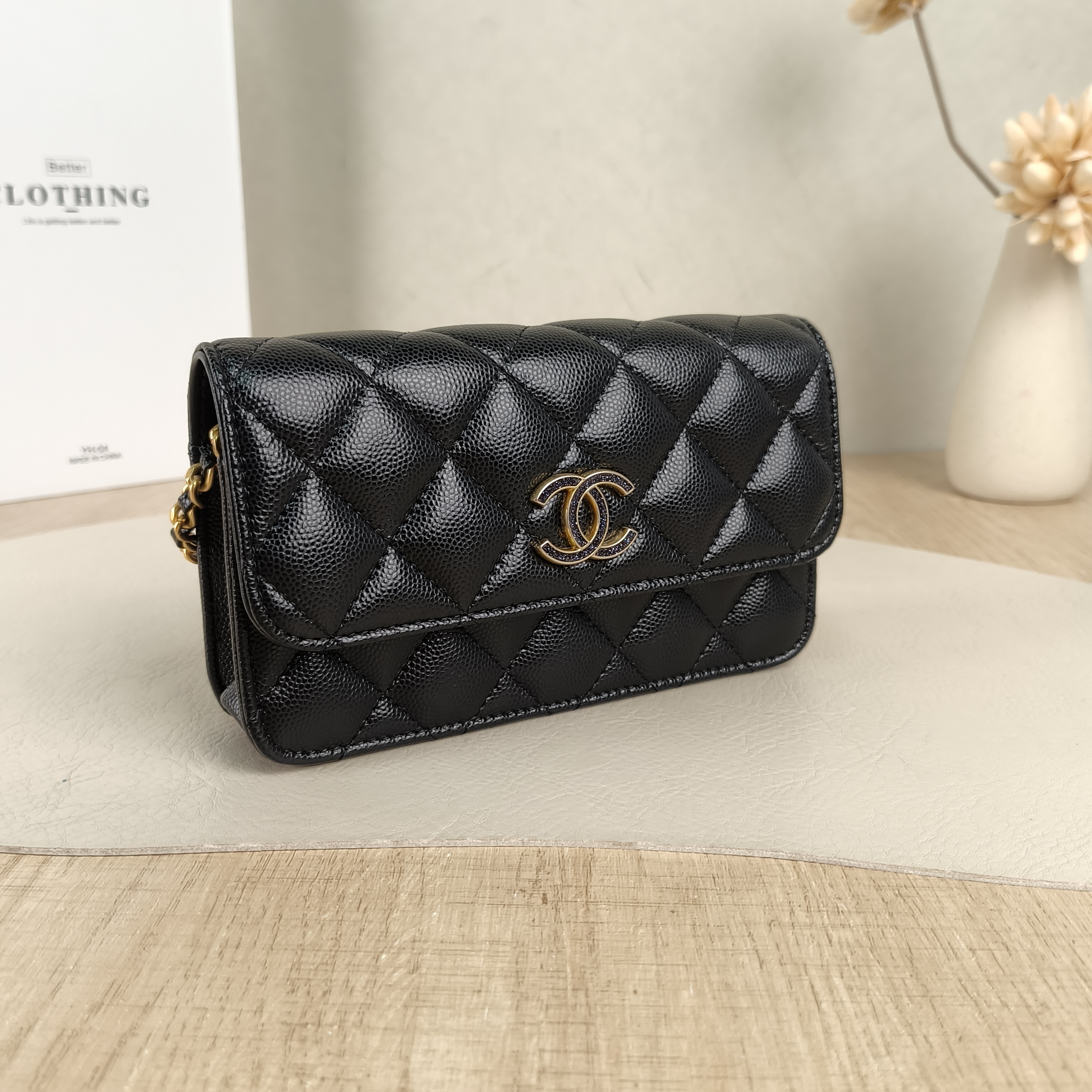 Chanel Crossbody Bag WOC Crossbody Bag Black Grained Calfskinmini17 × 3 × 10 cm — cover view 4 of 5
