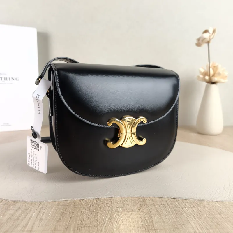 CELINE Crossbody Bag TEEN BESACE TRIOMPHE Black Calfskin Small 18.5 × 6 × 16 cm — cover view 3 of 6
