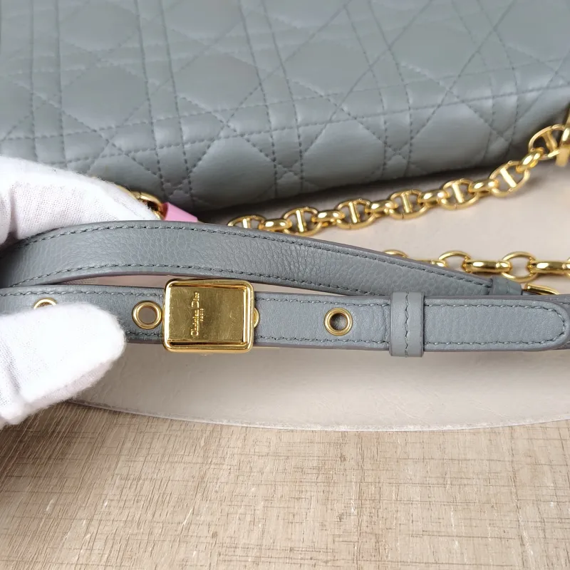 DIOR Crossbody Bag Caro Chain Bag Grey Calfskin Medium 25.5 × 9 × 15.5 cm — detail view 10 of 13