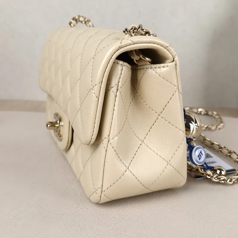 Chanel Crossbody Bag Classic Flap Large Mini CF Mini Beige Lambskin mini 20 × 6 × 12 cm — detail view 9 of 16