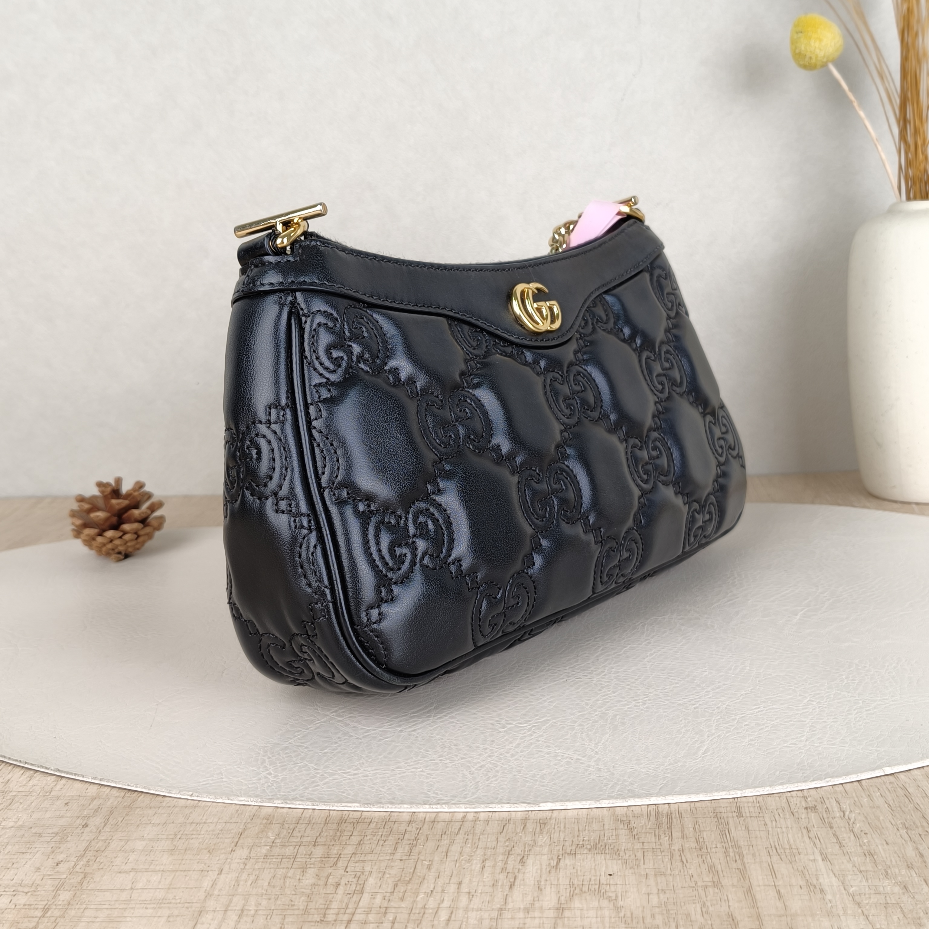 GUCCI Crossbody Bag GG Emblem Crossbody Bag Black Calfskin One Size25 × 8 × 15 cm — cover view 4 of 5