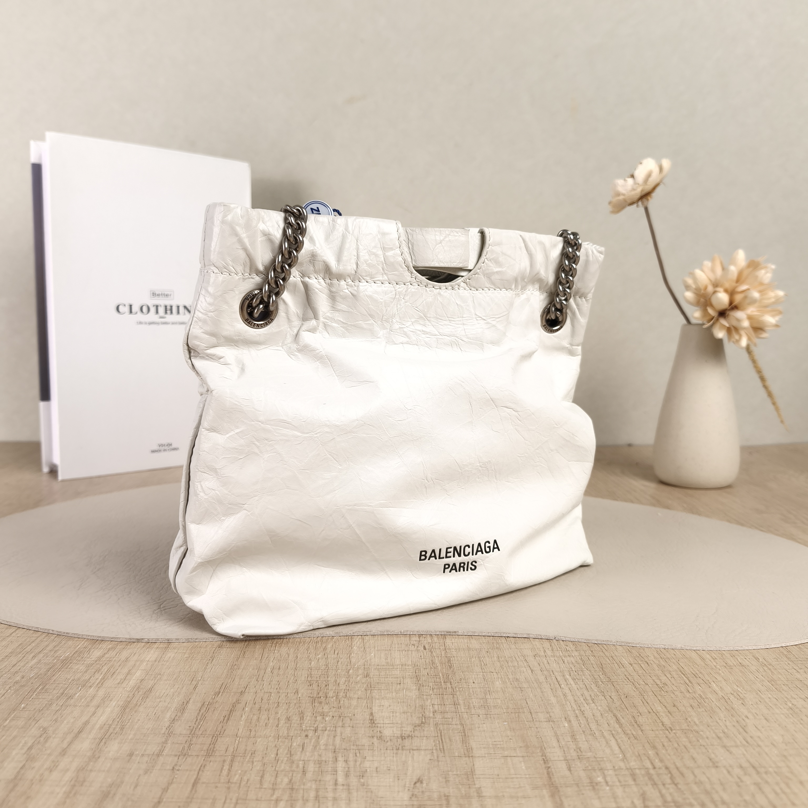 BALENCIAGA Crossbody Bag Crush White Waxed Leather BB20 × 7 × 20 cm — cover view 4 of 5