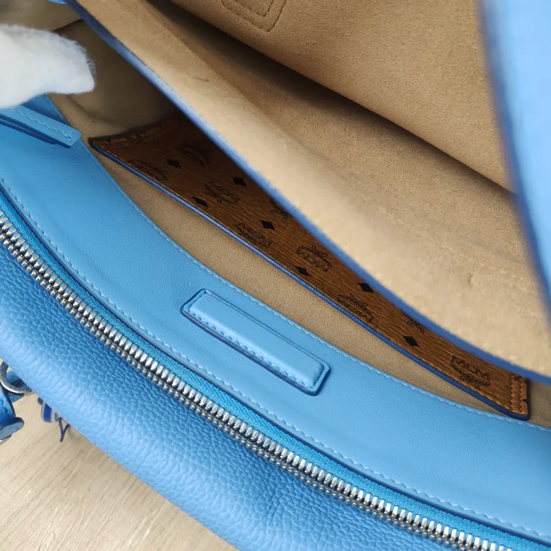 MCM Shoulder Bag Tote Bag Blue Calfskin One Size 31 × 15 × 22 cm — detail view 12 of 15
