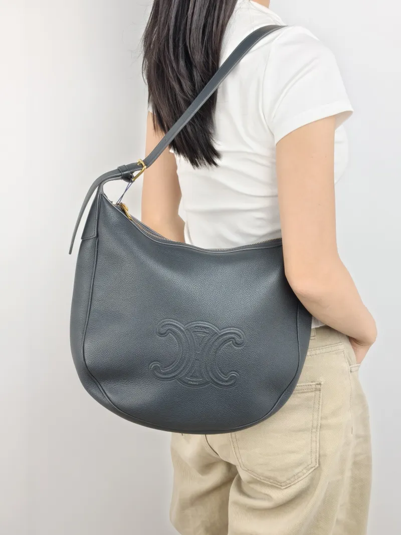 CELINE Shoulder Bag HELOISE TRIOMPHE Grey Calfskin Medium 28.5 × 8 × 30 cm — on-model view 2 of 2