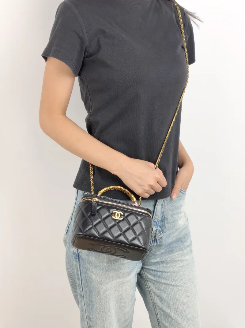 Chanel Crossbody Bag Edition Black Lambskin Mini 16 × 8 × 9.5 cm — on-model view 2 of 3