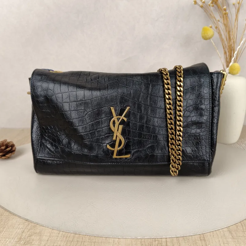 SAINT LAURENT Crossbody Bag Kate Chain Bag Black Brown Calfskin · Suede Medium28.5 × 6 × 20 cm
