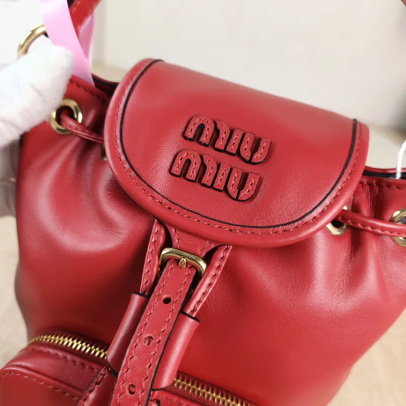 Miumiu Backpack Backpack Red Calfskin Mini 14 × 10 × 17 cm — detail view 8 of 12
