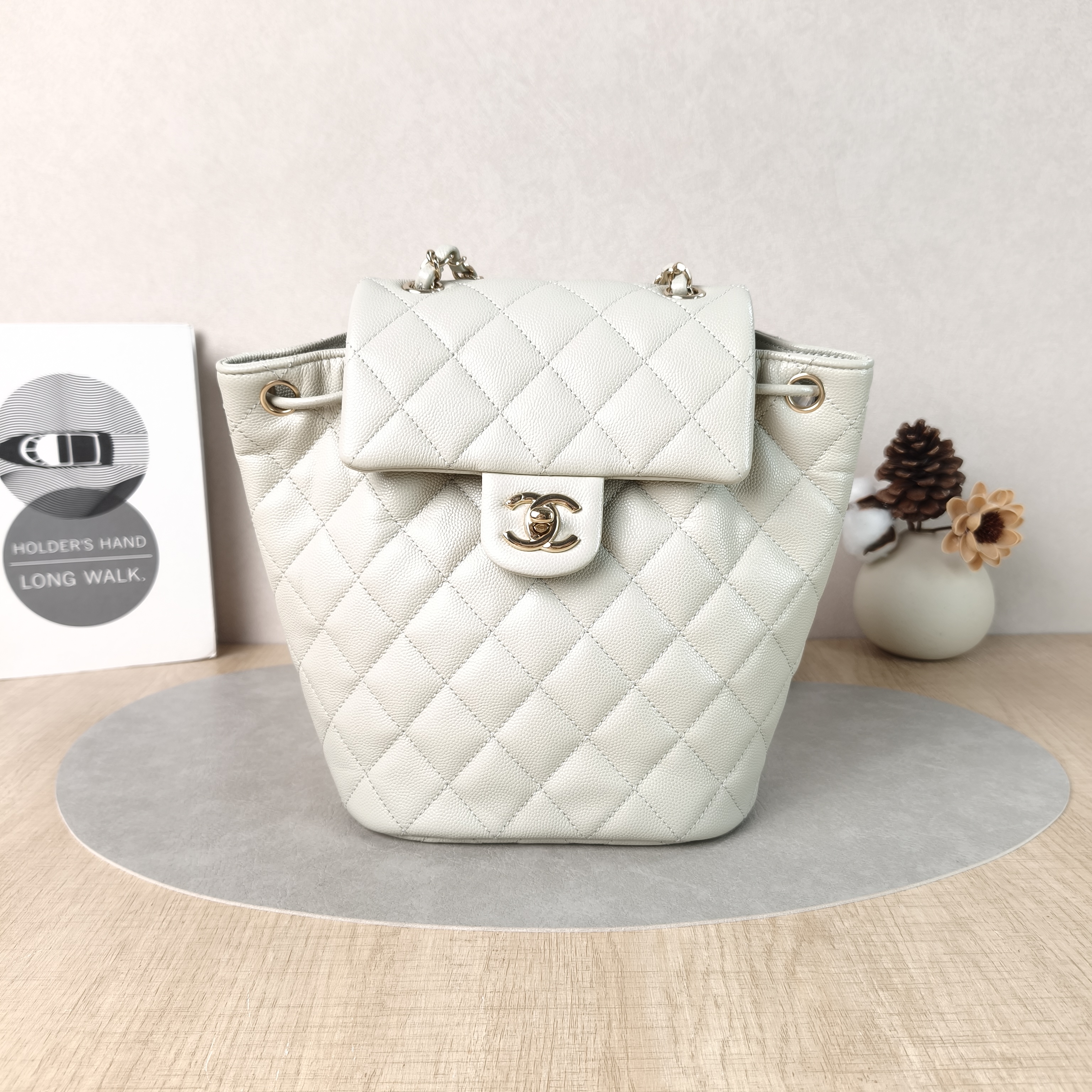 Chanel Backpack23s Backpack Grey Grained Calfskin Small18 × 10 × 23 cm