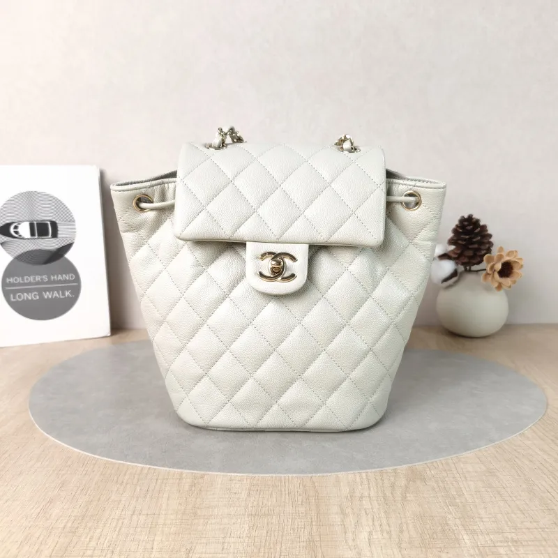 Chanel Backpack23s Backpack Grey Grained Calfskin Small18 × 10 × 23 cm