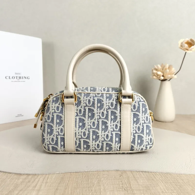 DIOR Top Handle Bag D-Vibe East-West Bowling Bag Blue mini20.5 × 7 × 12 cm