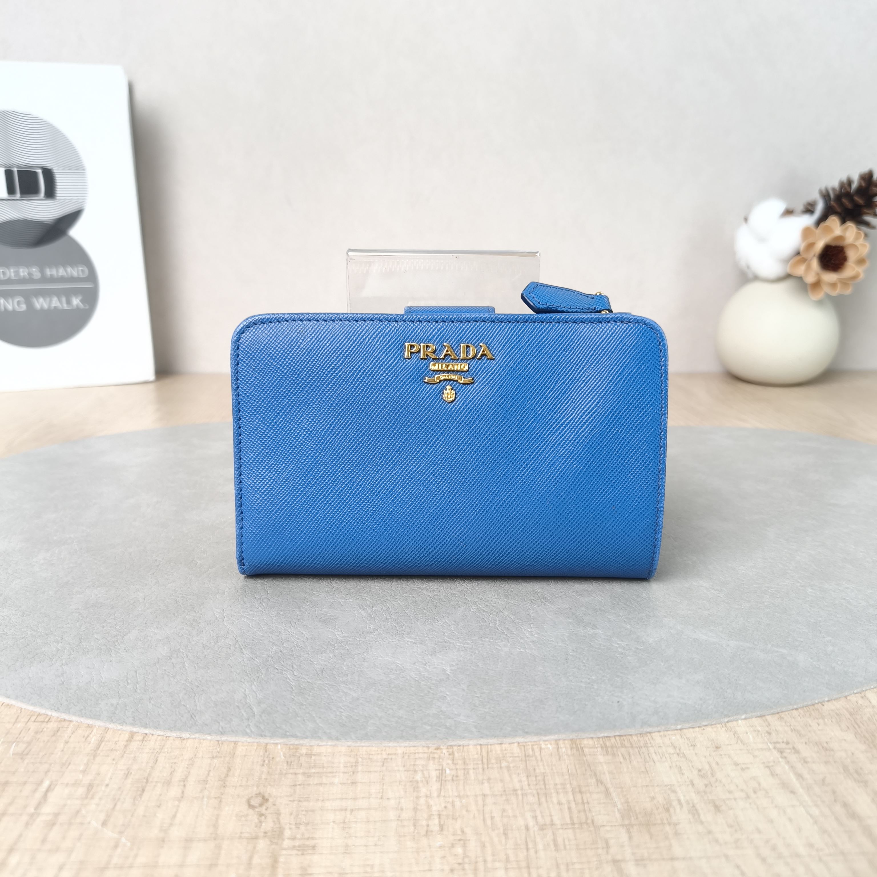 PRADA Wallet Wallet Blue Calfskin One Size9 × 3 × 14 cm