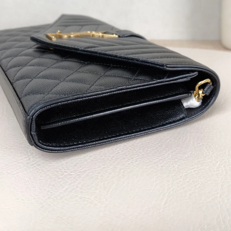 SAINT LAURENT Crossbody Bag ENVELOPE Black Grained Calfskin Small 21 × 6 × 13 cm — detail view 10 of 11