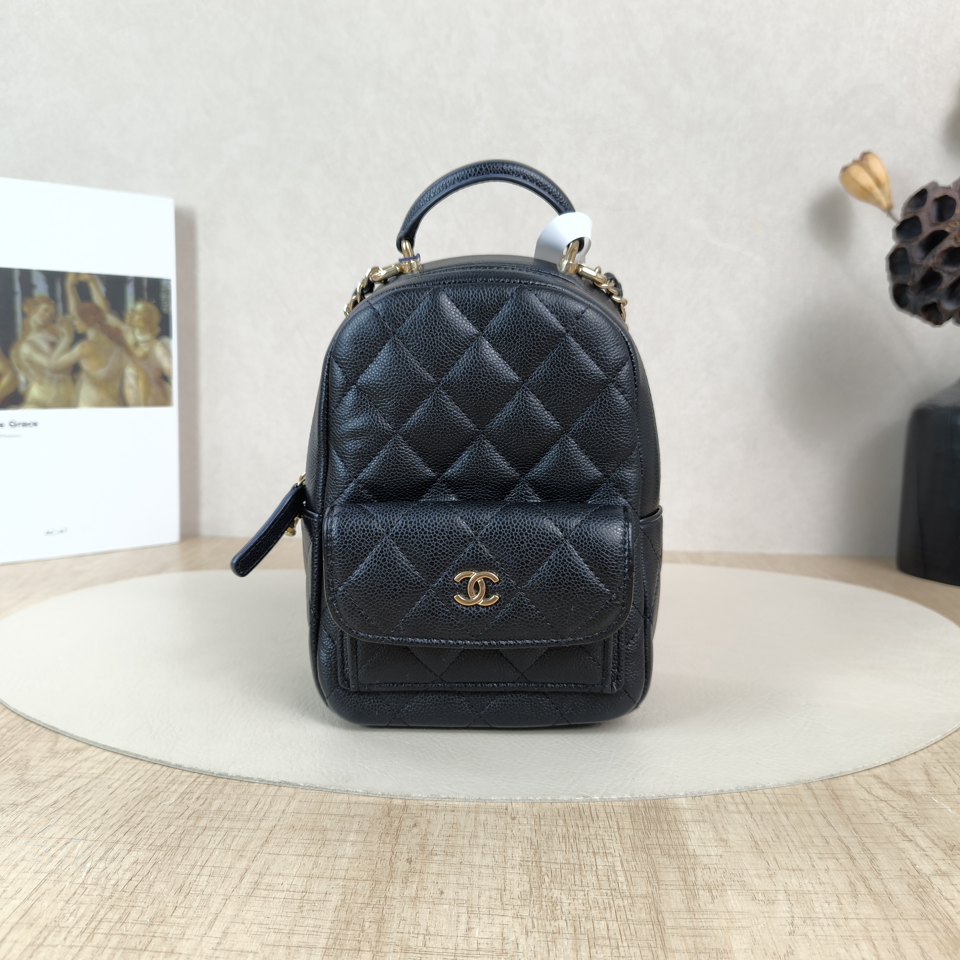 Chanel Crossbody Bag Mini Backpack Crossbody Bag Black Grained Calfskinmini13 × 9 × 18 cm