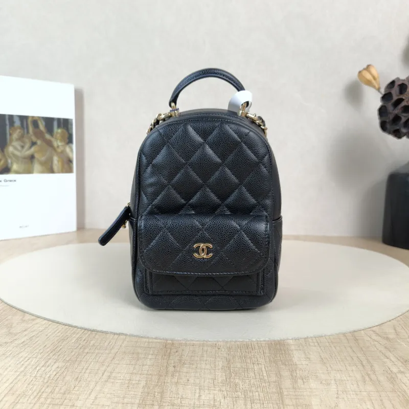 Chanel Crossbody Bag Mini Backpack Crossbody Bag Black Grained Calfskinmini13 × 9 × 18 cm