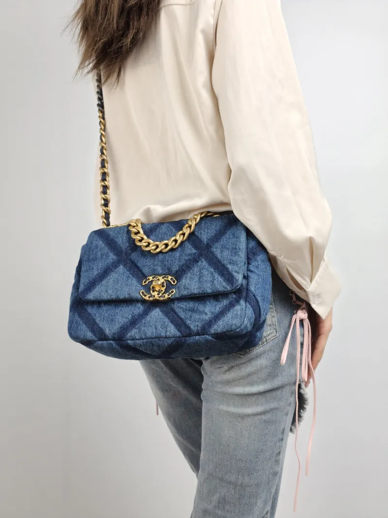 Chanel Crossbody Bag 19Bag Blue Small 26 × 9 × 16 cm — on-model view 1 of 2