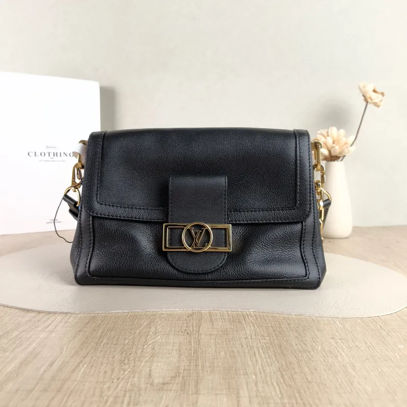 Louis Vuitton Crossbody Bag Dauphine Soft Shoulder Bag Black Calfskin Medium 24 × 9 × 17 cm