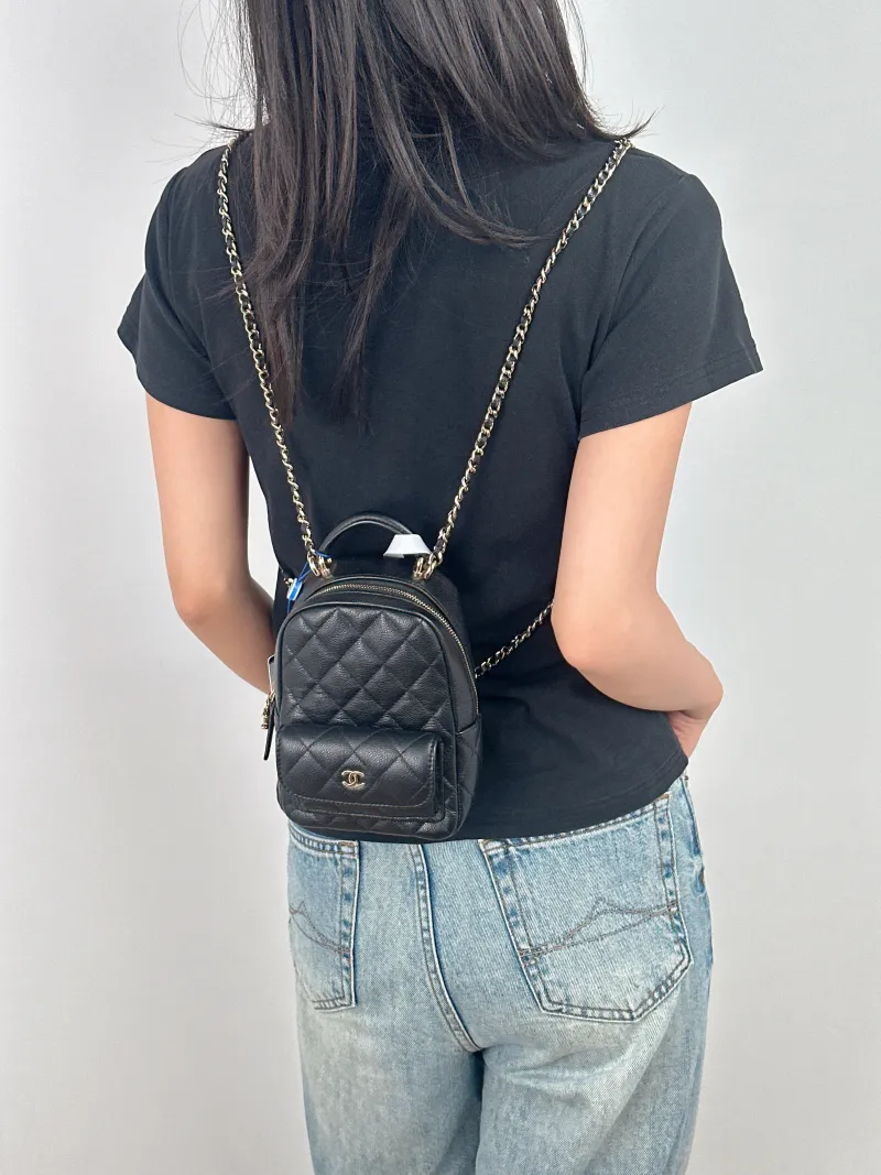 Chanel Crossbody Bag Mini Backpack Crossbody Bag Black Grained Calfskin One Size 13 × 9 × 18 cm — on-model view 3 of 3