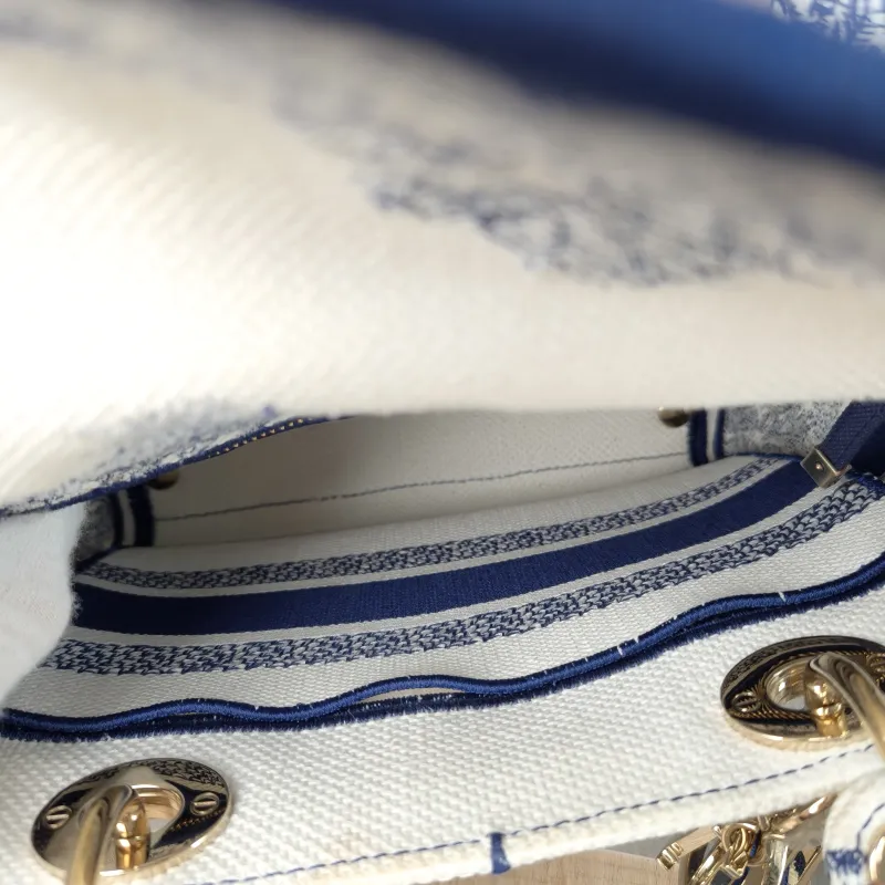 DIOR Top Handle Bag Lady Lady Dior Bag Blue Canvas Medium 24 × 12 × 21 cm — detail view 11 of 13