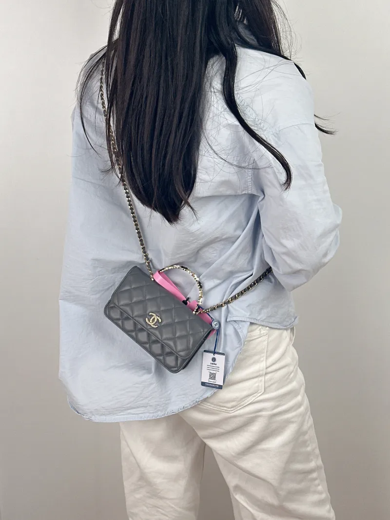 Chanel Crossbody Bag woc Dark Grey Lambskin Mini 17 × 4 × 10 cm — on-model view 2 of 2