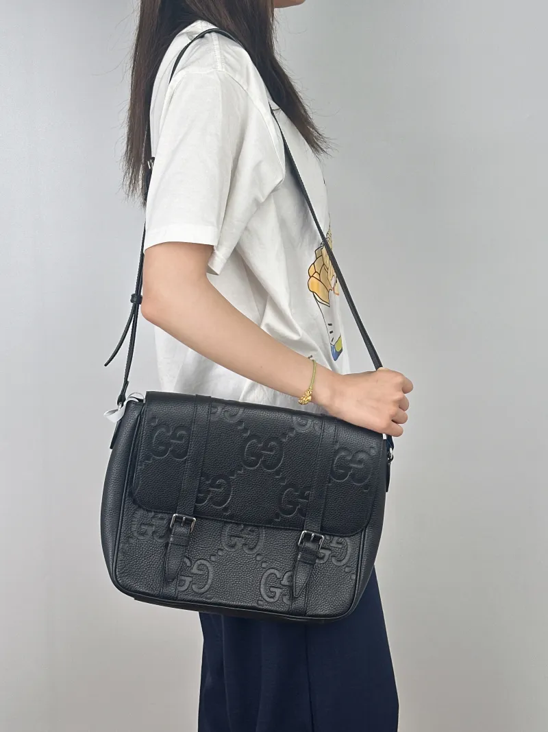 GUCCI Crossbody Bag Messenger Bag Crossbody Bag Black Calfskin One Size30 × 6 × 25.5 cm — on-model view 2 of 2