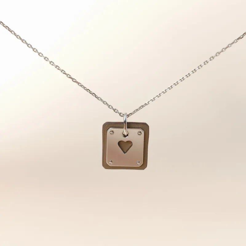 Hermès Necklace As de Coeur Necklace Silver Calfskin Small 49cm