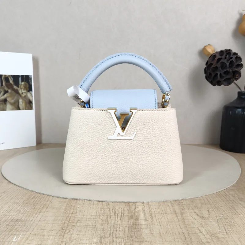 Louis Vuitton Shoulder Bag Capucines Blue White Calfskin Mini 21 × 8 × 14 cm