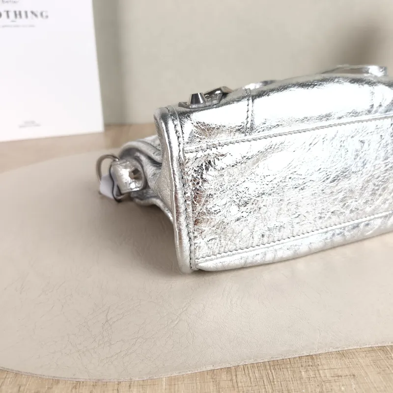 BALENCIAGA Crossbody Bag Classic City Silver Lambskin Mini 24 × 10 × 16 cm — detail view 9 of 12