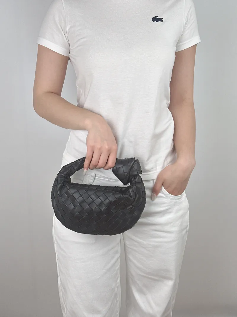 Bottega Veneta Top Handle Bag Jodie Black Lambskin Mini 28 × 8 × 23 cm — on-model view 2 of 2
