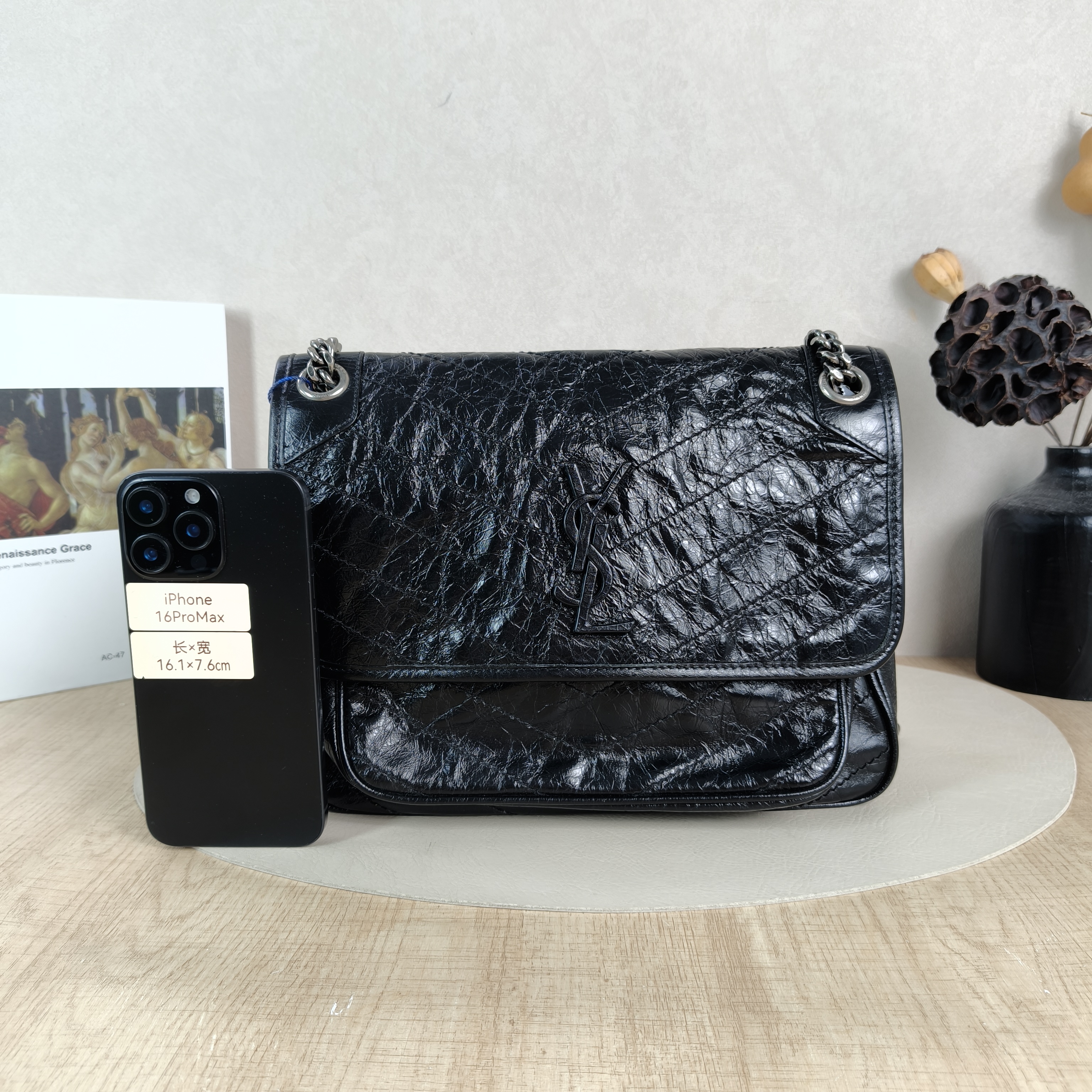 SAINT LAURENT Crossbody Bag Niki D Waxed Leather Calfskin Medium28 × 8.5 × 20 cm — cover view 3 of 6