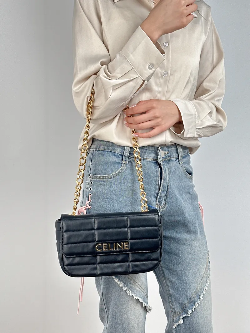 CELINE Shoulder Bag Matelasse Monochrome Shoulder Bag Black Lambskin 24 × 5 × 15 cm — on-model view 2 of 2