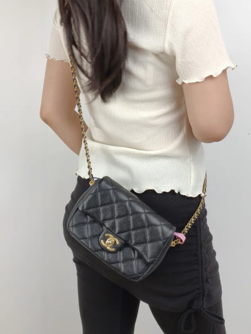 Chanel Crossbody Bag Black Grained Calfskin 19 × 6 × 14 cm — on-model view 2 of 2