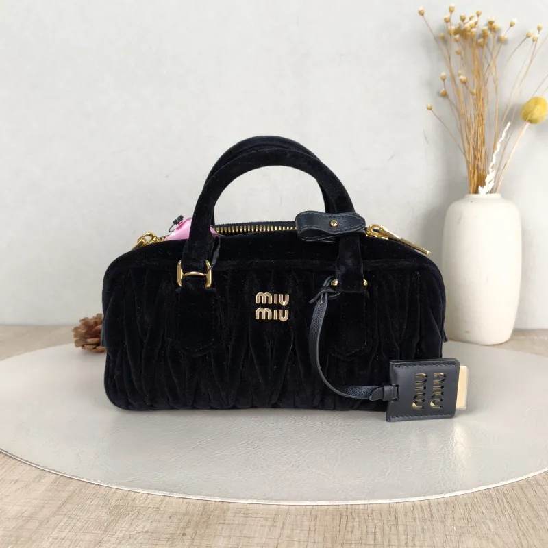 Miumiu Top Handle Bag Arcadie MatelasséCollection Edition Black Velvet Medium 23 × 7.5 × 11 cm