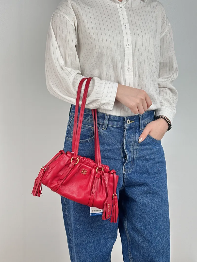 Miumiu Shoulder Bag Joie Shoulder Bag Red Lambskin 22 × 7 × 12 cm — on-model view 1 of 2