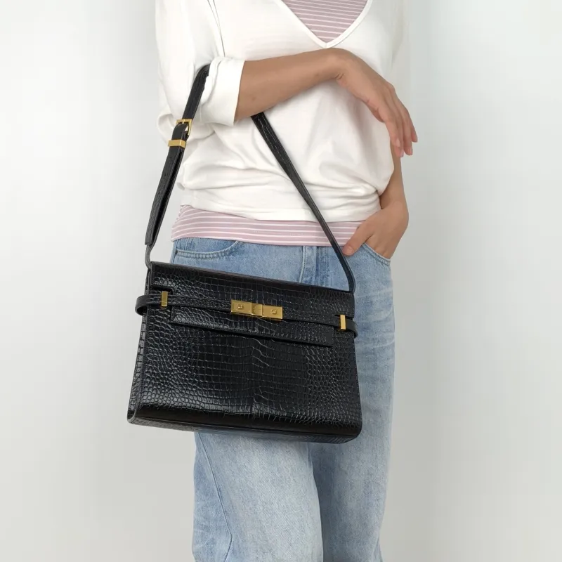 SAINT LAURENT Shoulder Bag MANHATTAN Black Calfskin Medium29 × 7.5 × 20 cm — on-model view 2 of 2