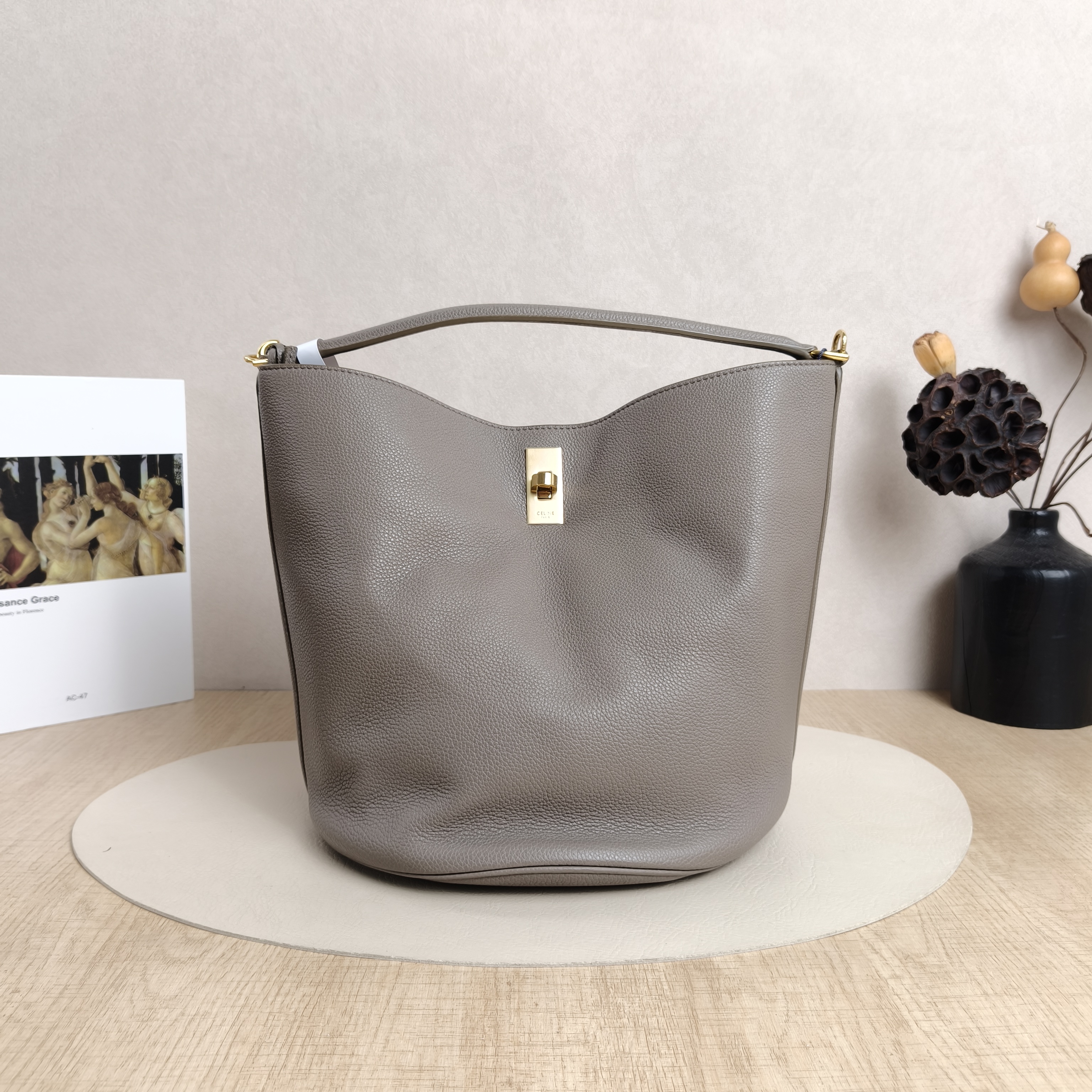 CELINE Crossbody Bag Bucket 16 Bucket Bag Grey Calfskin Medium23 × 23 × 24.5 cm