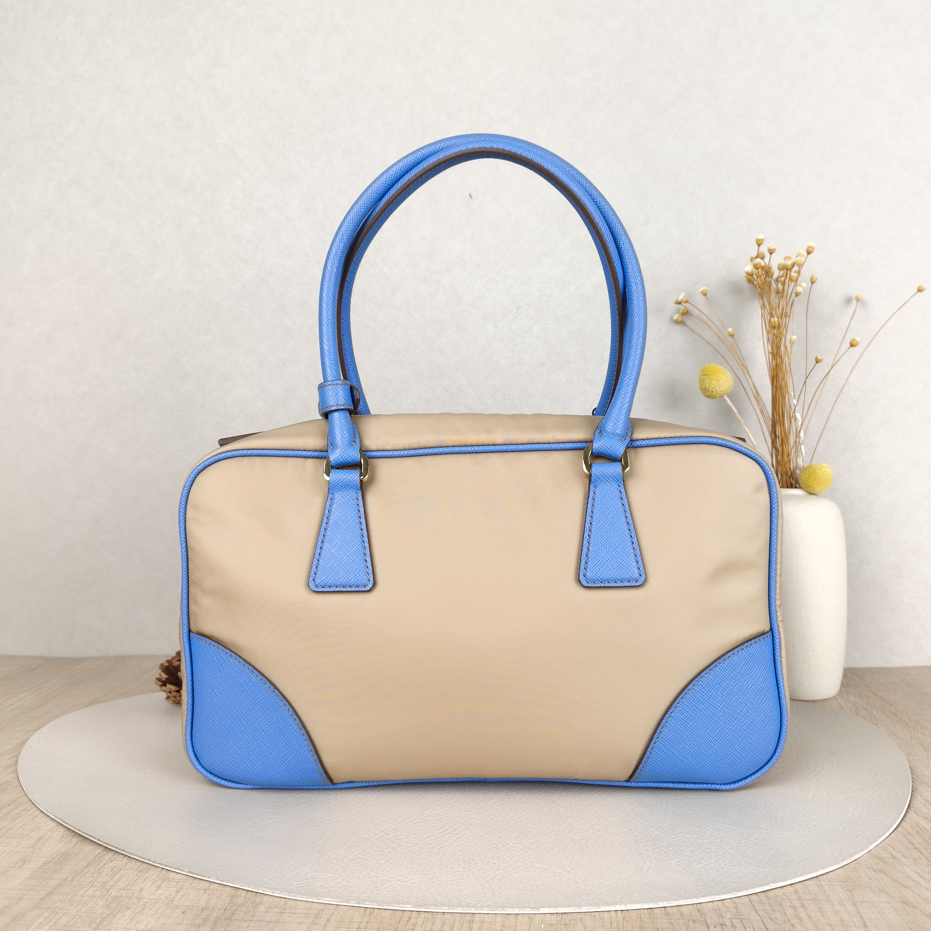 PRADA Top Handle Bag Re-Edition1978 Top Handle Shoulder Crossbody Bag Blue Nylon Calfskin 30 × 9 × 17 cm — cover view 4 of 5