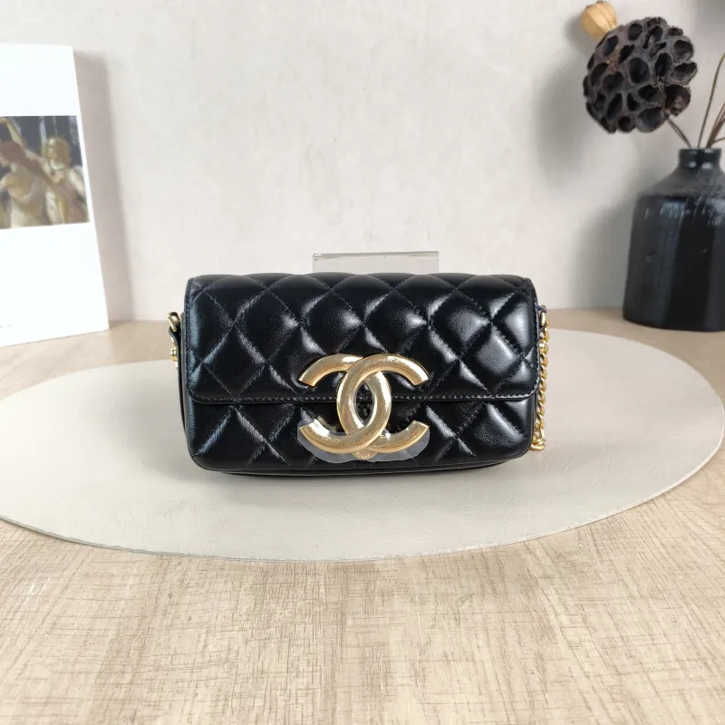 Chanel Crossbody Bag C Logo Crossbody Bag Black Lambskin One Size 17.5 × 4 × 9.5 cm