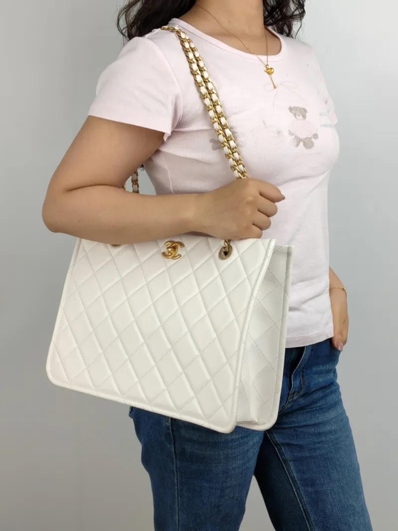 Chanel Shoulder Bag tote White Grained Calfskin 34 × 10 × 25.5 cm 31 — on-model view 2 of 2