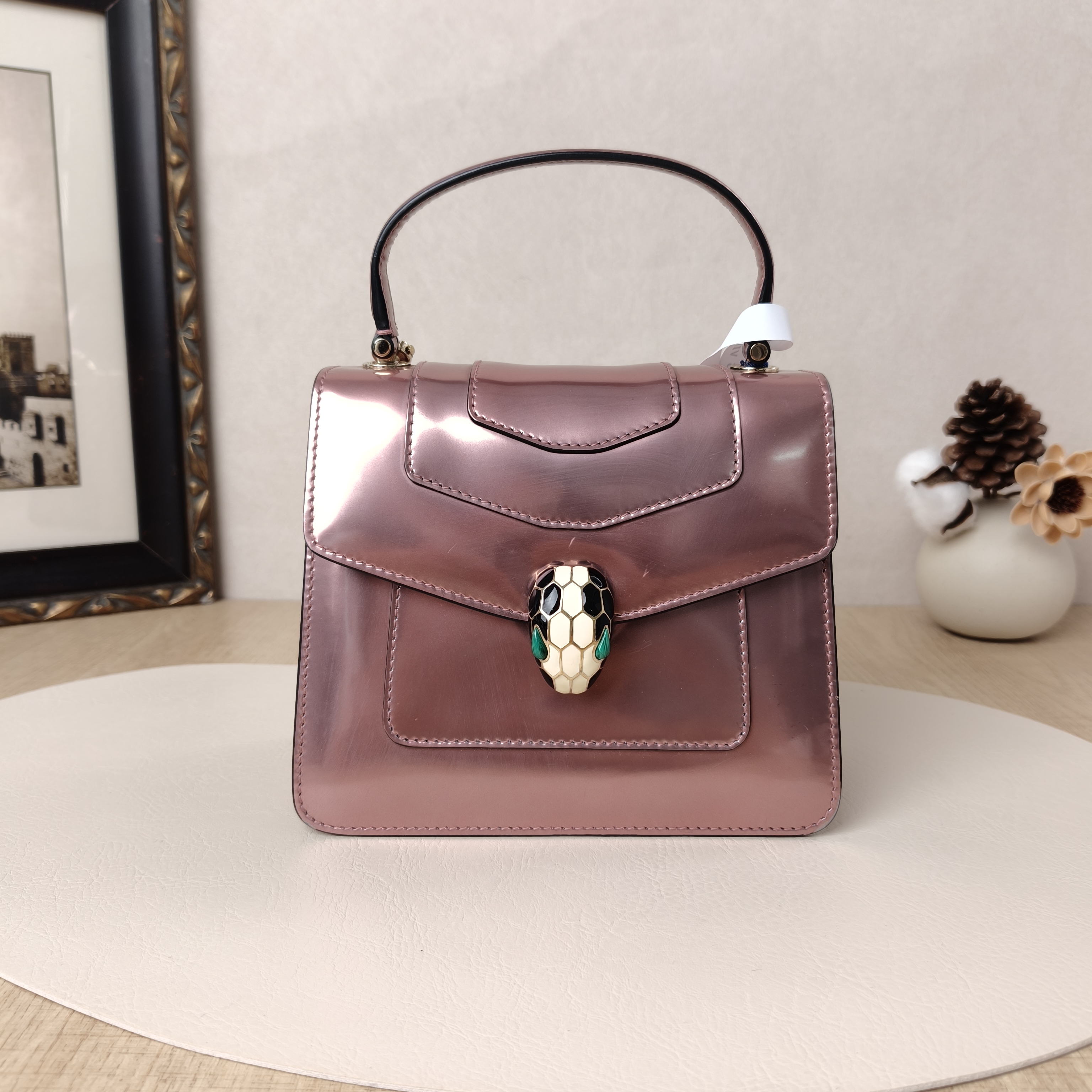 Bvlgari Top Handle Bag Serpenti Forever Collection Patent Leather Small18.5 × 10.5 × 16 cm