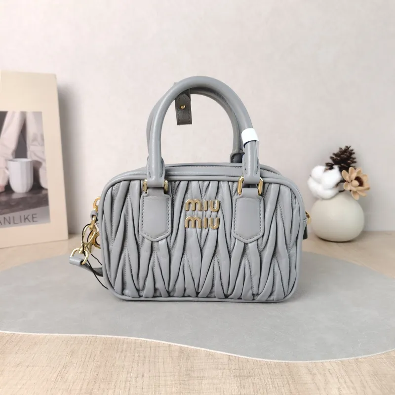 Miumiu Top Handle Bag Arcadie MatelasséCollection Edition Grey Lambskin Small 19 × 6 × 13 cm