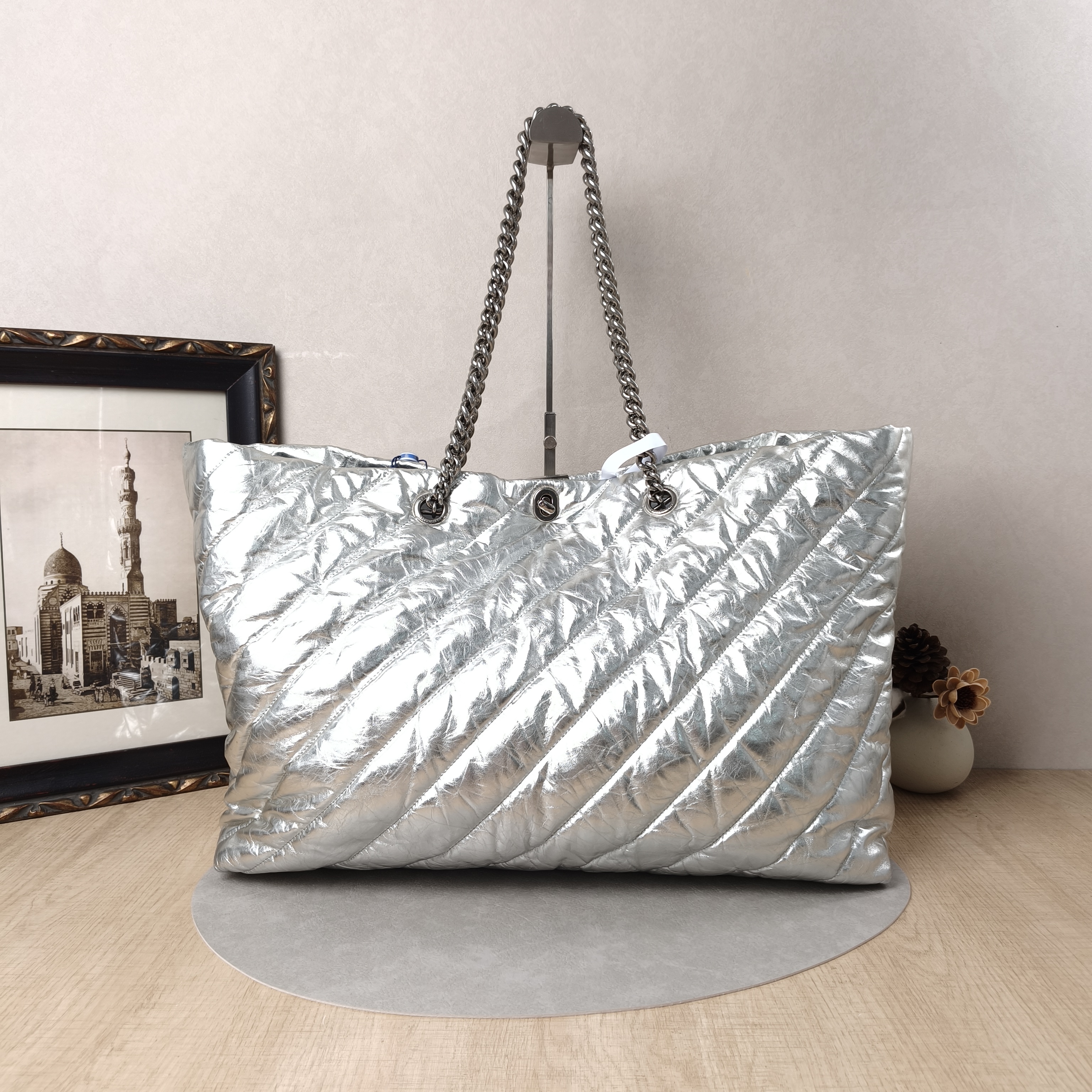 BALENCIAGA Shoulder Bag Tote Bag Silver Calfskin45.5 × 14.5 × 31.5 cm — cover view 3 of 5