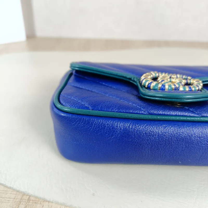 GUCCI Crossbody Bag GG Marmont Mini Marmont Mini Blue Calfskin Mini 16.5 × 4.5 × 9.5 cm — detail view 1 of 11