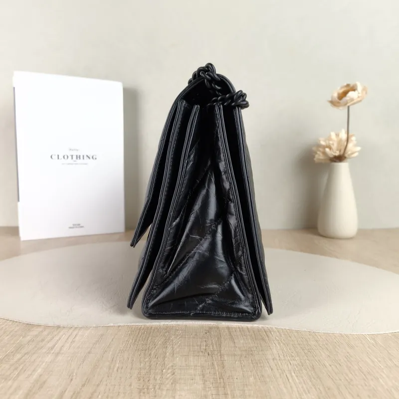 BALENCIAGA Shoulder Bag CRUSH Chain Bag Black Calfskin Medium30 × 13 × 20 cm — detail view 12 of 13