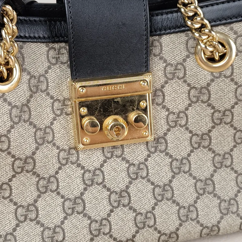 GUCCI Shoulder Bag Padlock Tote Black Monogram PVC Medium 26 × 10 × 18 cm — detail view 1 of 11