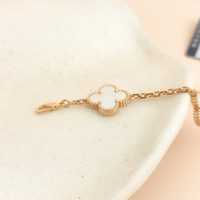 Van Cleef & Arpels Bracelet Alhambra Alhambra Collection Five-Motif Bracelet Pearl · White Mother-of-Pearl 18KY ellow Gold Vintage Small 19cm — cover view 5 of 8