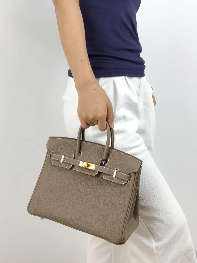 Hermès Top Handle Bag Birkin 25 Gold-Tone Hardware 18Etoupe Togo Calfskin Small 25 × 13 × 20 cm K — on-model view 1 of 2