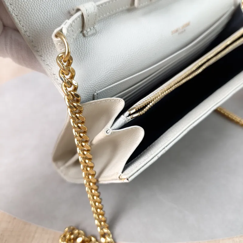SAINT LAURENT Crossbody Bag ENVELOPE White Calfskin Small21 × 6 × 13 cm — detail view 12 of 13